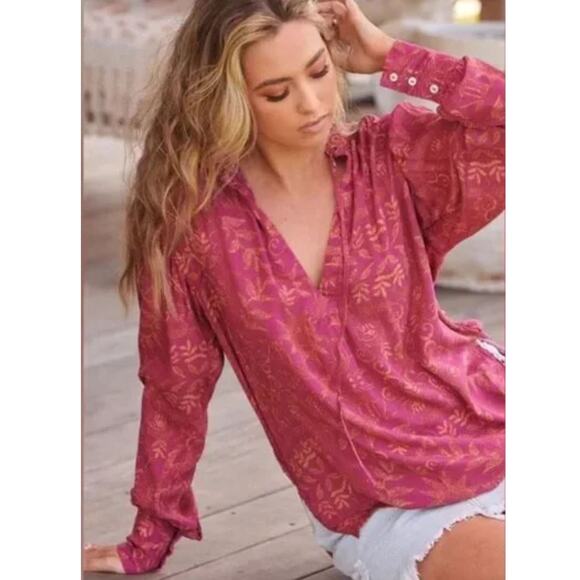 Free People Mia Tunic Top Large Lightweight Loose Blouse Artsy Hippie Boho - Picture 1 of 16